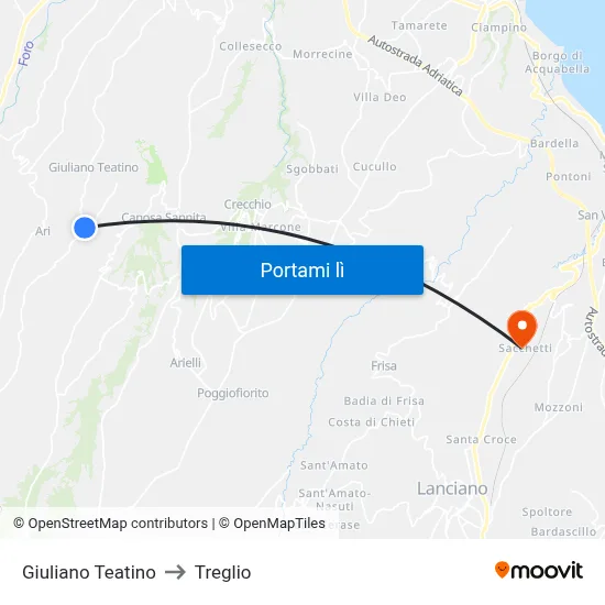 Giuliano Teatino to Treglio map