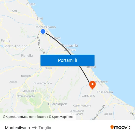 Montesilvano to Treglio map