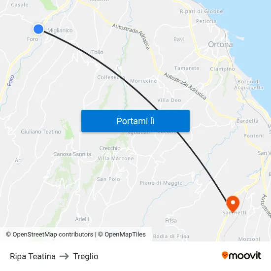 Ripa Teatina to Treglio map