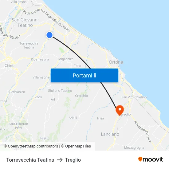 Torrevecchia Teatina to Treglio map