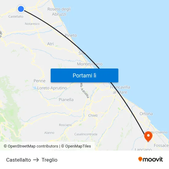 Castellalto to Treglio map