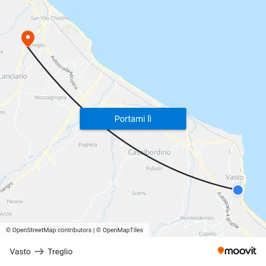 Vasto to Treglio map