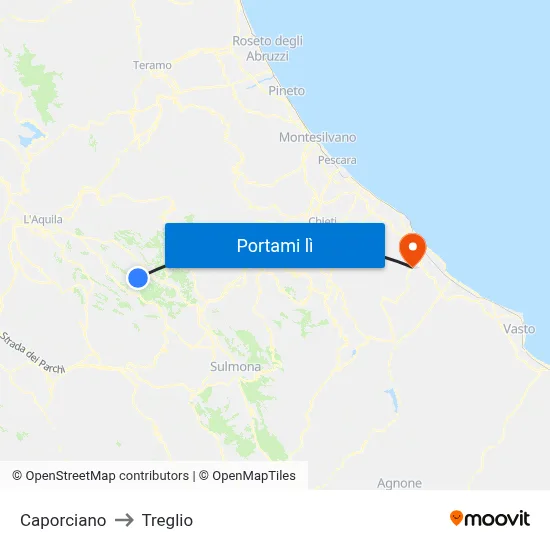 Caporciano to Treglio map