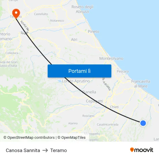 Canosa Sannita to Teramo map