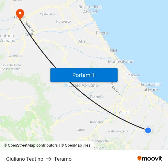 Giuliano Teatino to Teramo map