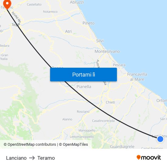 Lanciano to Teramo map