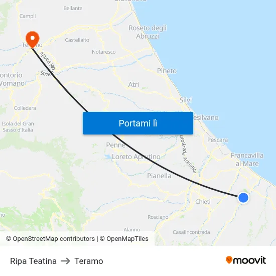 Ripa Teatina to Teramo map