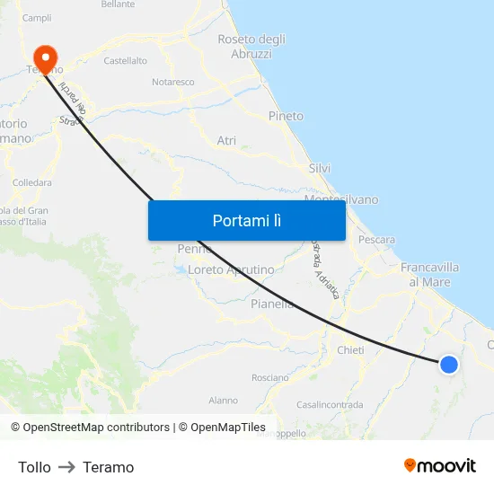 Tollo to Teramo map