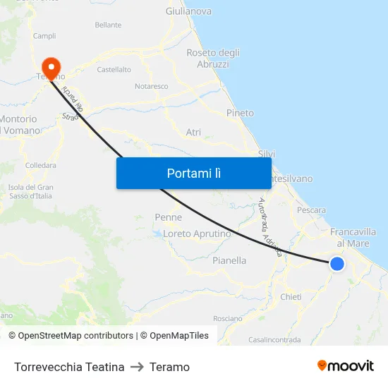 Torrevecchia Teatina to Teramo map