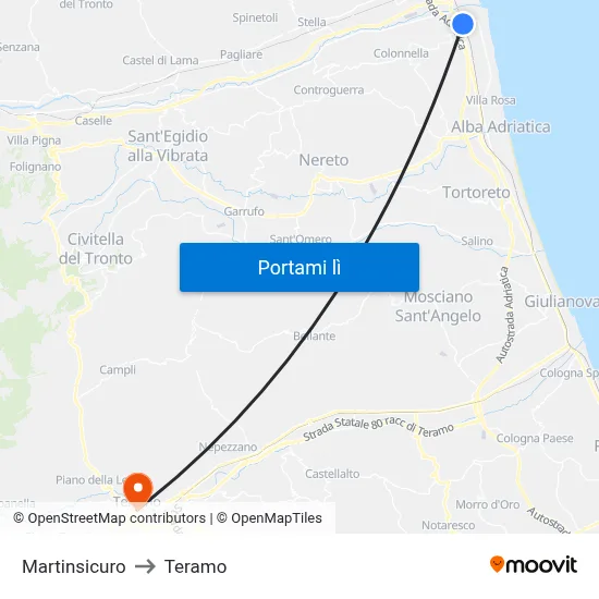 Martinsicuro to Teramo map