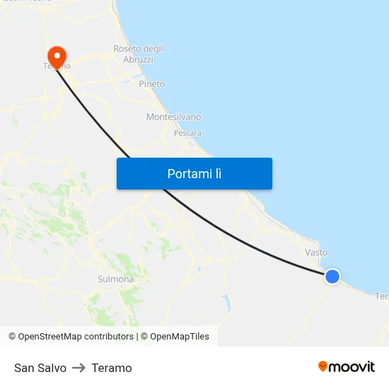 San Salvo to Teramo map