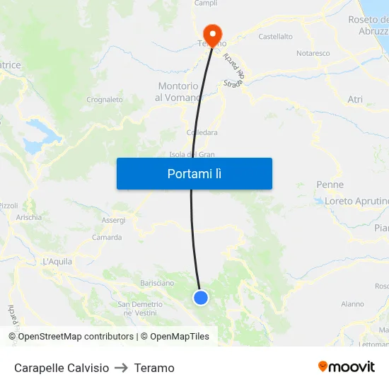 Carapelle Calvisio to Teramo map