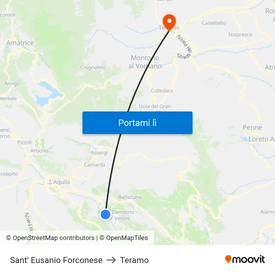 Sant' Eusanio Forconese to Teramo map