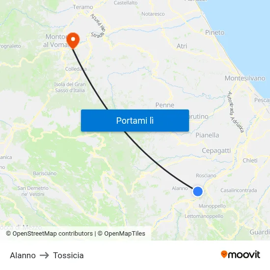 Alanno to Tossicia map