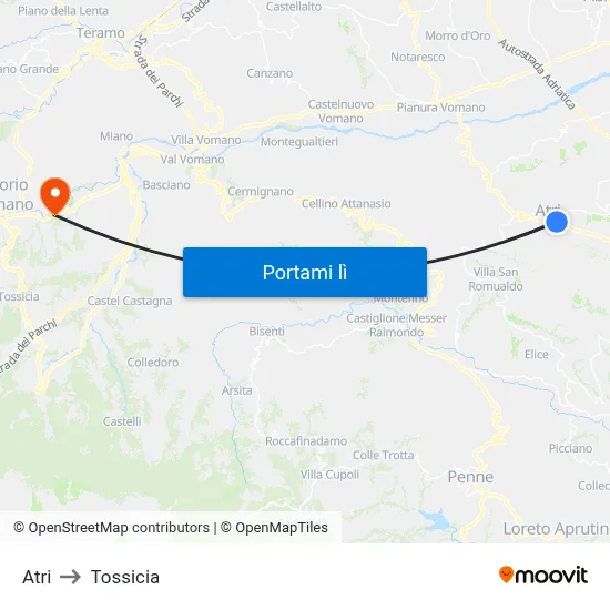 Atri to Tossicia map