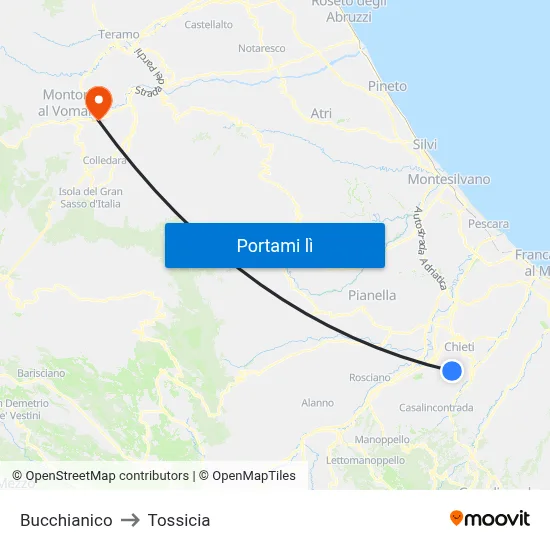 Bucchianico to Tossicia map