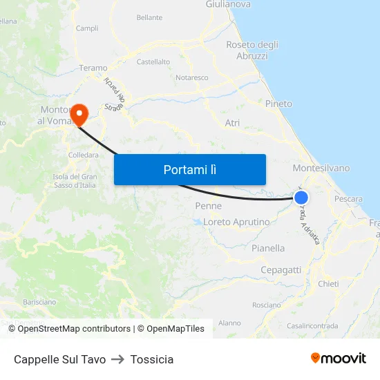 Cappelle Sul Tavo to Tossicia map
