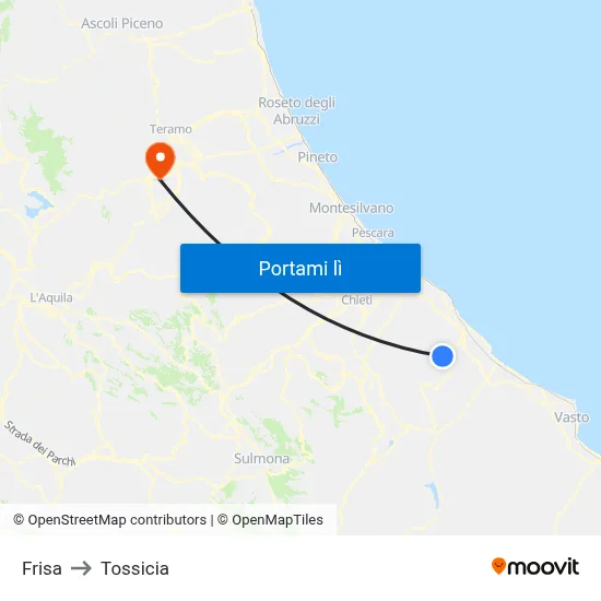 Frisa to Tossicia map