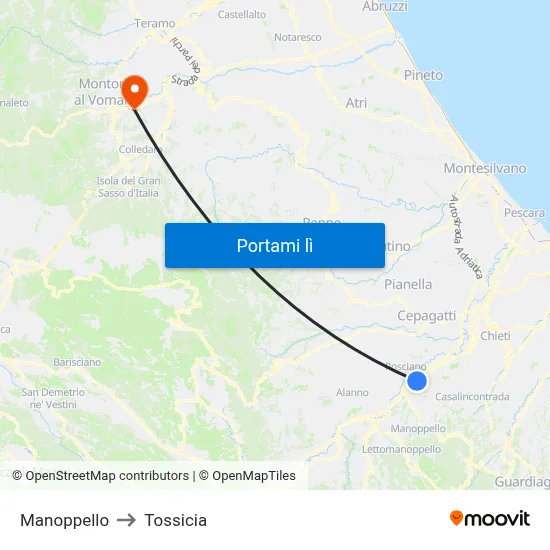 Manoppello to Tossicia map