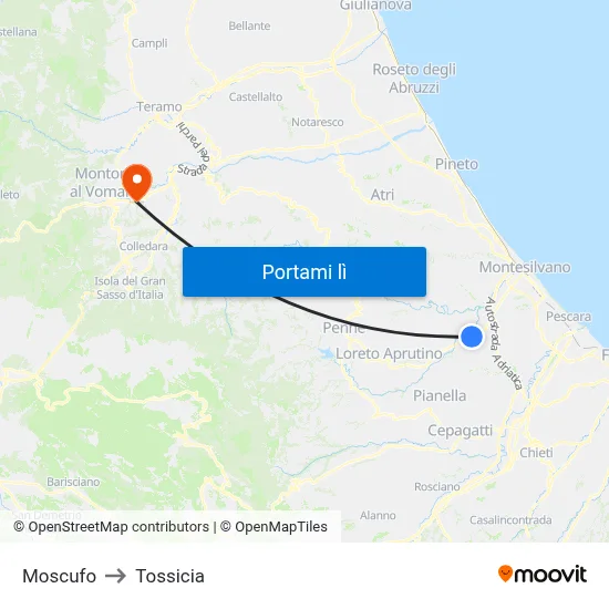 Moscufo to Tossicia map