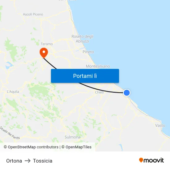 Ortona to Tossicia map