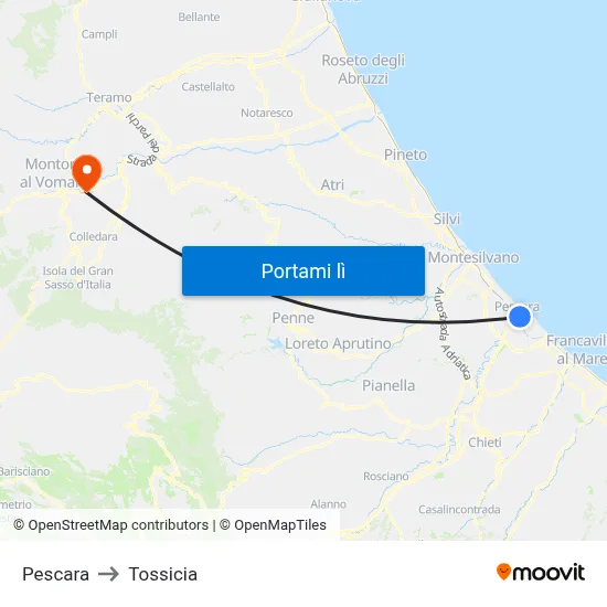 Pescara to Tossicia map