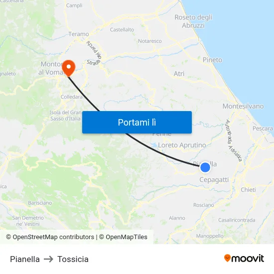 Pianella to Tossicia map