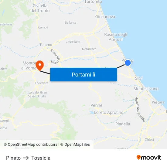Pineto to Tossicia map