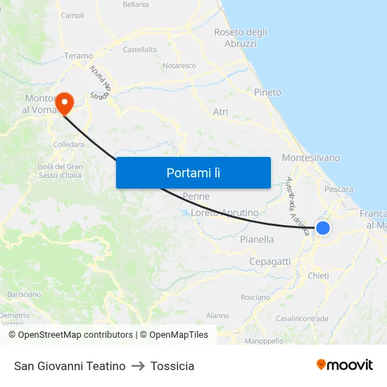 San Giovanni Teatino to Tossicia map