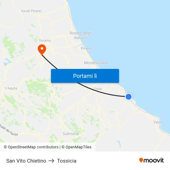 San Vito Chietino to Tossicia map