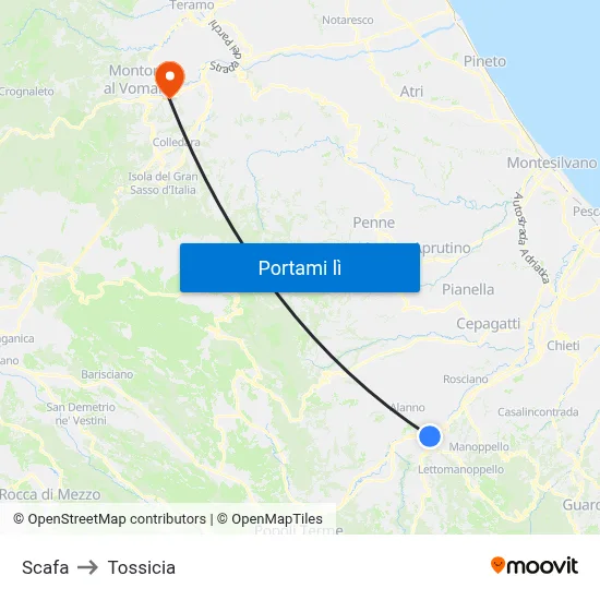 Scafa to Tossicia map