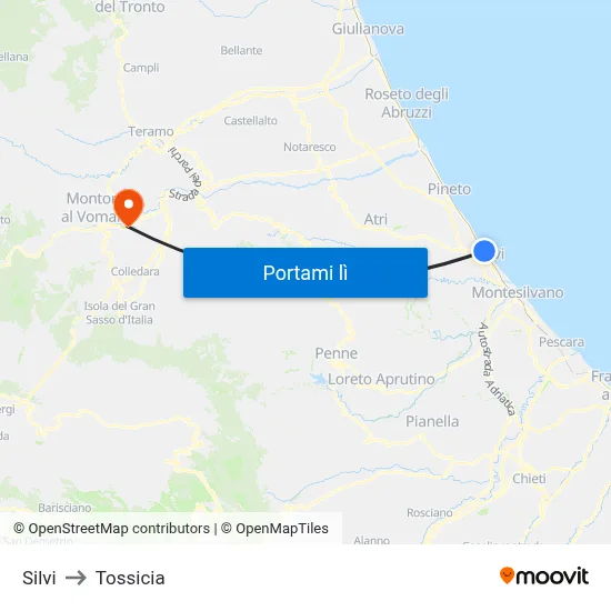 Silvi to Tossicia map