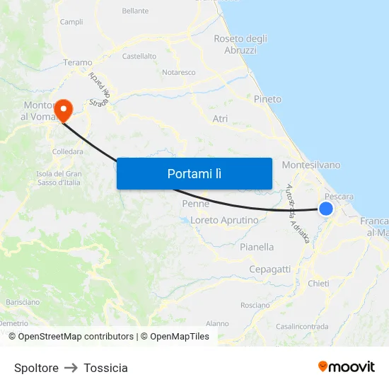 Spoltore to Tossicia map