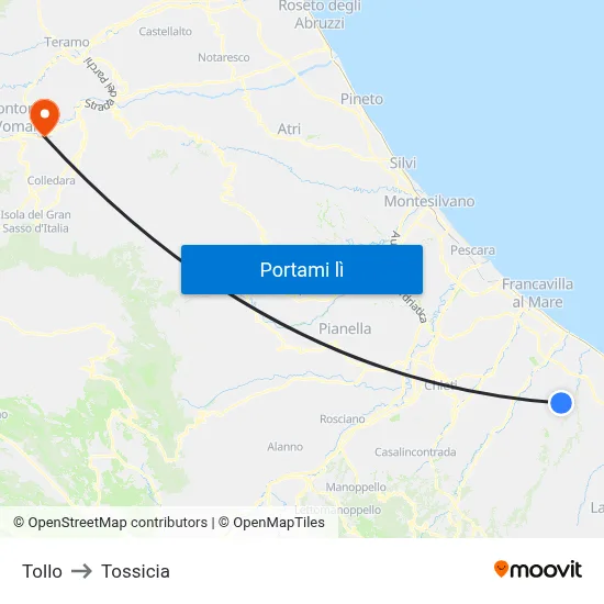 Tollo to Tossicia map