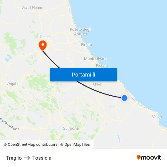 Treglio to Tossicia map