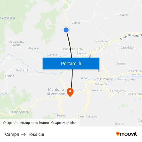 Campli to Tossicia map