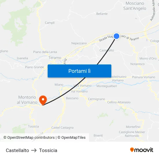 Castellalto to Tossicia map