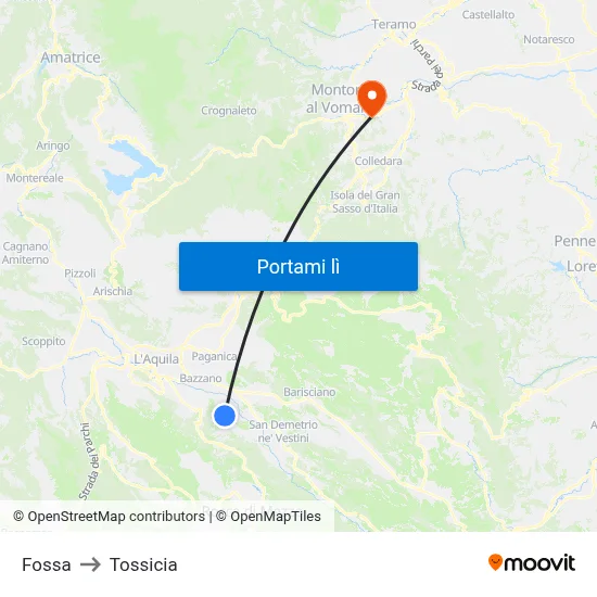 Fossa to Tossicia map