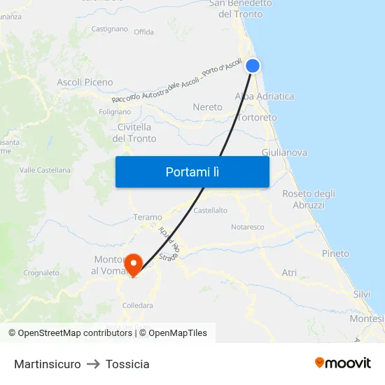 Martinsicuro to Tossicia map