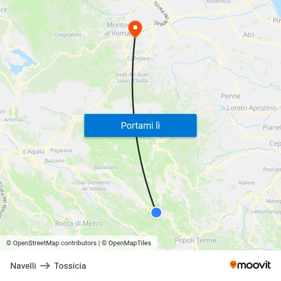 Navelli to Tossicia map