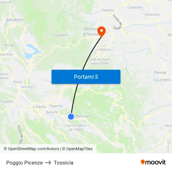 Poggio Picenze to Tossicia map