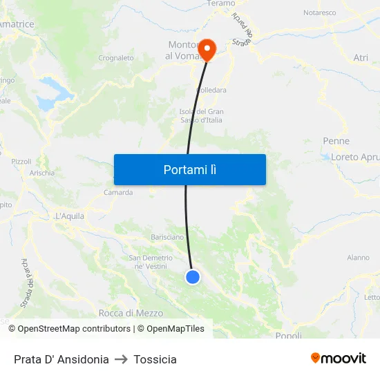 Prata D' Ansidonia to Tossicia map