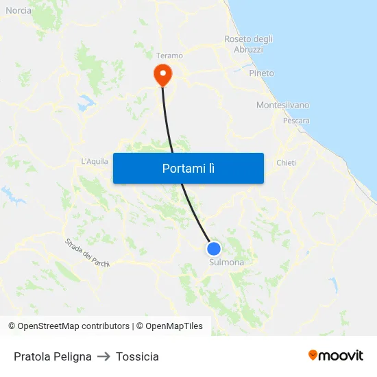 Pratola Peligna to Tossicia map