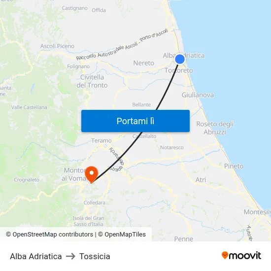 Alba Adriatica to Tossicia map