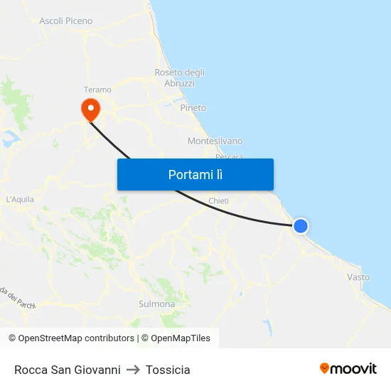Rocca San Giovanni to Tossicia map
