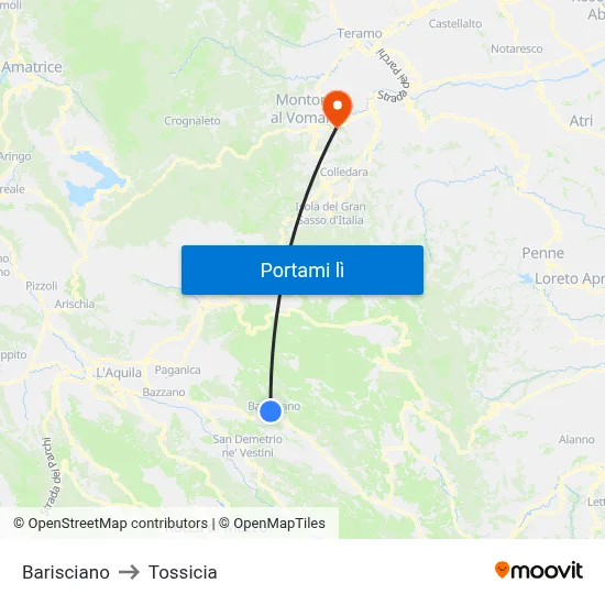 Barisciano to Tossicia map