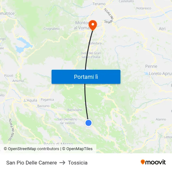 San Pio Delle Camere to Tossicia map