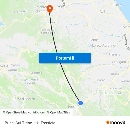 Bussi Sul Tirino to Tossicia map