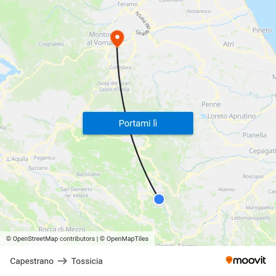 Capestrano to Tossicia map