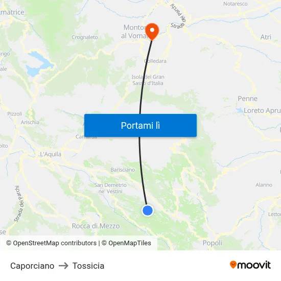 Caporciano to Tossicia map